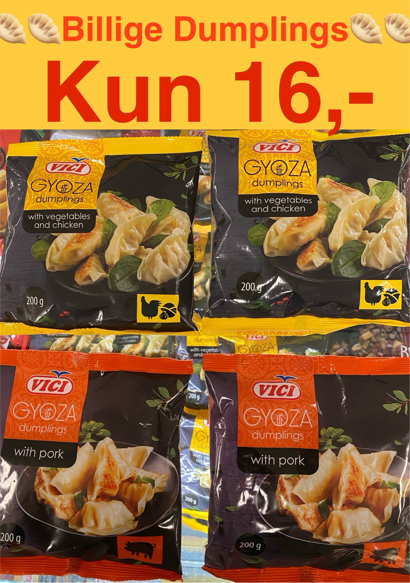 Dumplings med Kylling/Grøntsager eller Grisekød